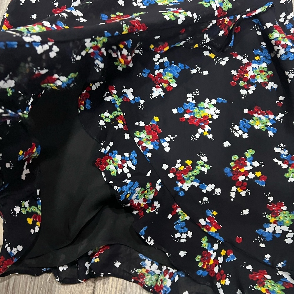 Ralph Lauren Black Mini Skirt with Multicolor Floral Print Black Label 6 EUC - Picture 2 of 4
